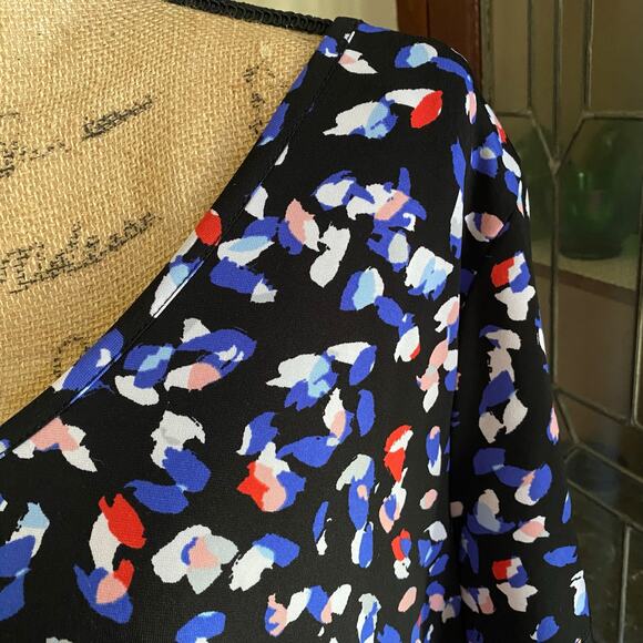 Roaman’s Abstract Print Midi Dress 14/16 V-Neck Short Sleeve A-Line Stretch - Picture 14 of 17